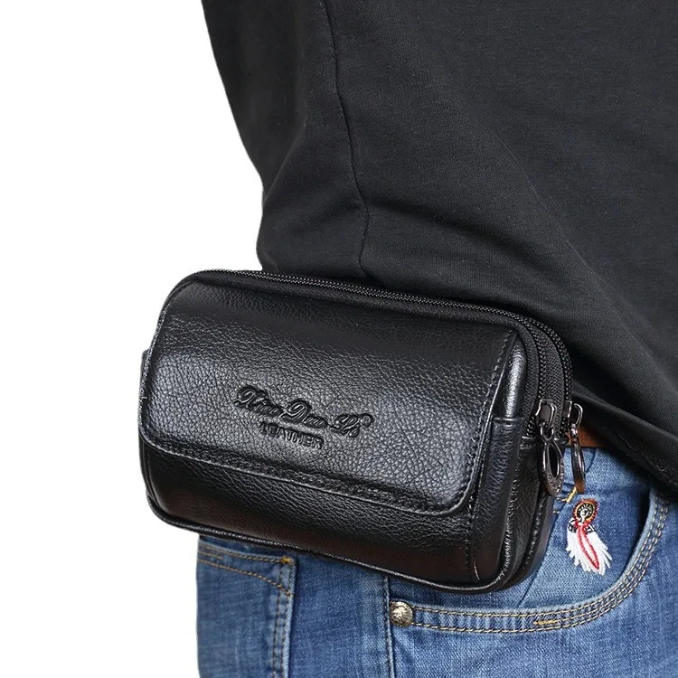 

Men's genuine leather mobile phone waist bag with belt, 5.5-inch / 6.5-inch multi-functional cowhide waist bag for mobile phones