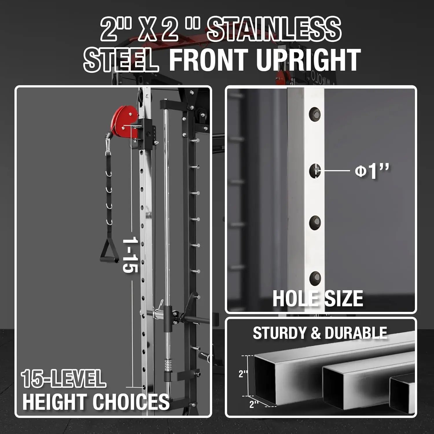 Mikolo Smith Machine 2200lbs Squat Rack met LAT Pull Down Kabel Crossover Trainingsapparatuur Been Hold Down Attachment