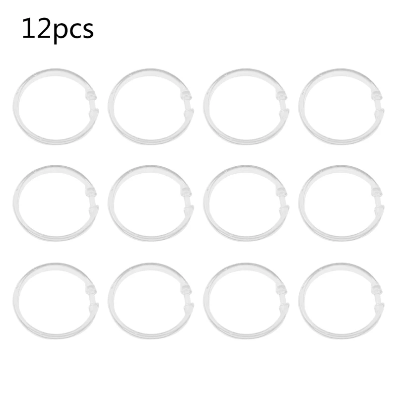 12 Pcs/Set Plastic Curtain O Rings Easy Snap Closure Acrylic Shower Curtain Rod Hook Slides Easily Bathroom Accessories