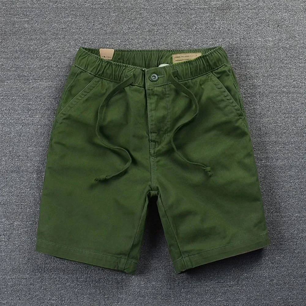 Shorts Mens 2024 Casual Cotton Shorts Work Trousers Knee Length Elastic Waist Men Chino Shorts