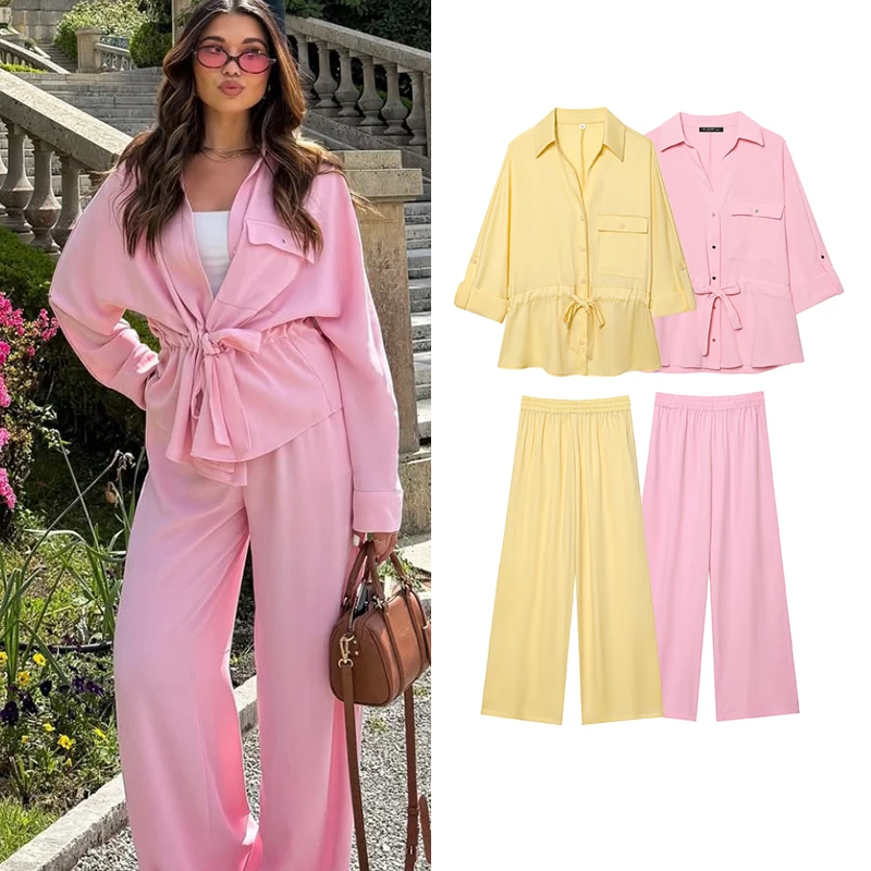 

Pants Sets Summer Women's 2025 New Sets Elastic Waist Pants Elegant Women's 2-piece Set Street Chic Youth Holiday Youth Suit