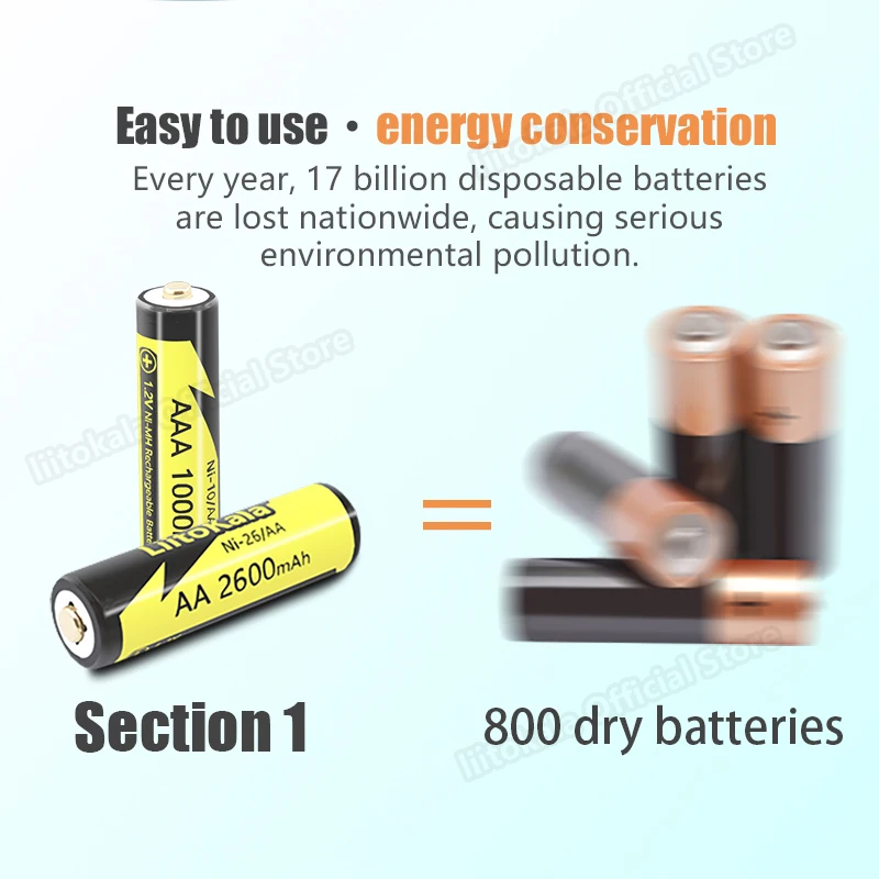 4-24PCS LiitoKala Ni-26/AA 1.2V 2600mAh Ni-MH AA Rechargeable Battery For Flashlight Toy Camera AA Pre-Charged Battery