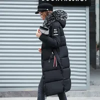 2025 Women's Down Parkas Winter Jacket Big Fur Collar Thick Slim Coat Fashion Hooded Cotton Outerwear Long Winter Woman Coat