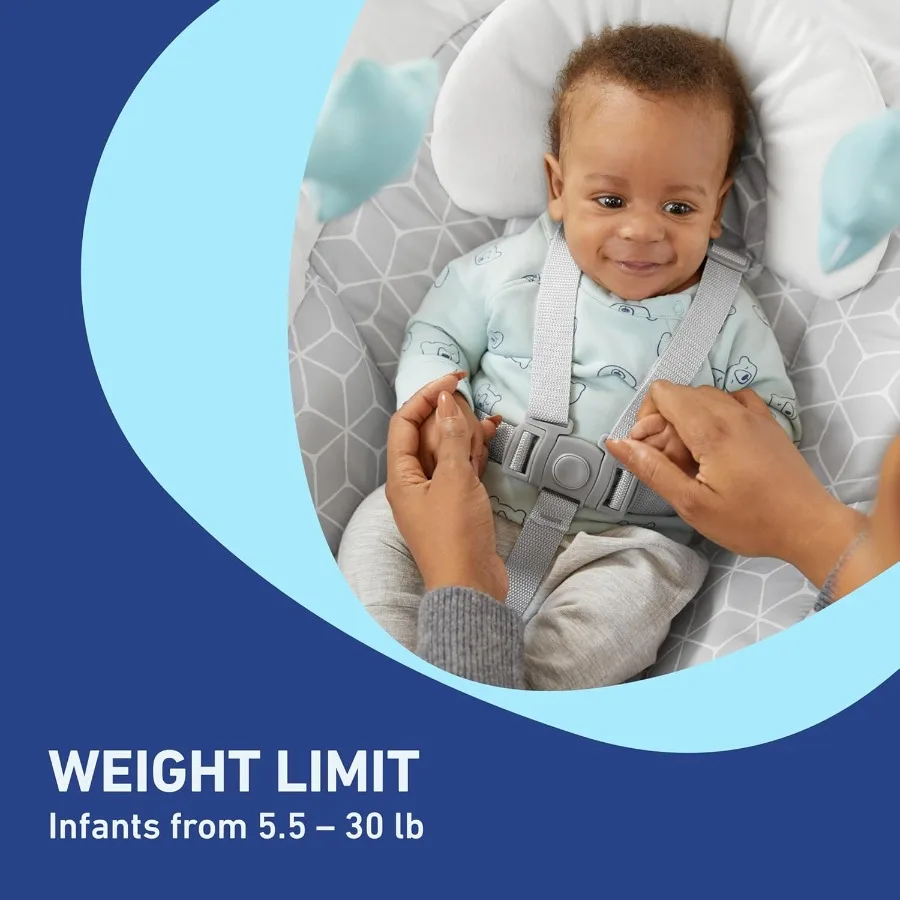 Simple Sway Babyschommel Side-to-Side Sway met 6 snelheden Trillingen Babyschommel in Abbington Grijze zachte stoffen interieur voor comfort