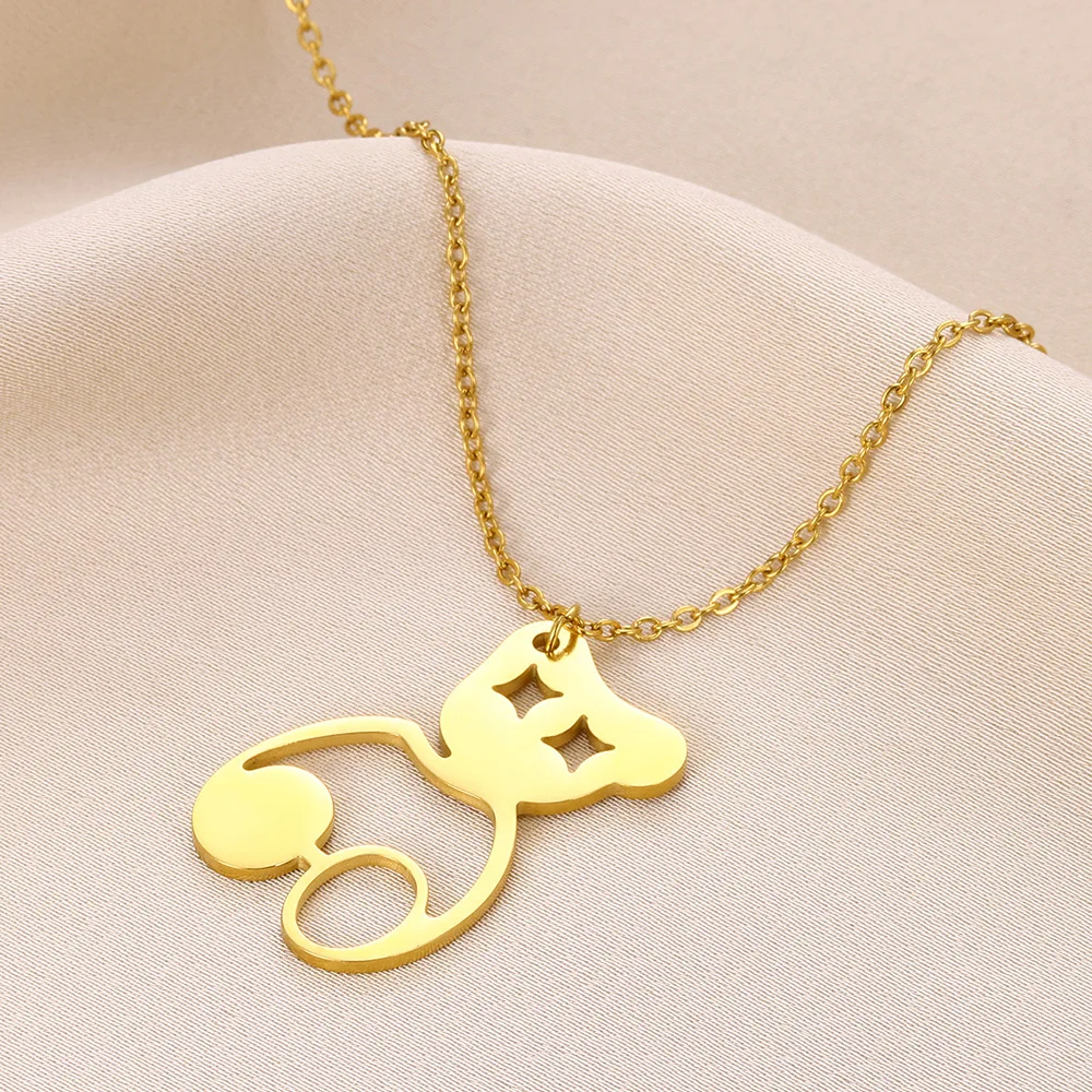 Minimalist Cute Panda Animal Pendant Necklace Hollow Out Lovely Women Good Luck Gift Stainless Steel Factory Price Jewellery