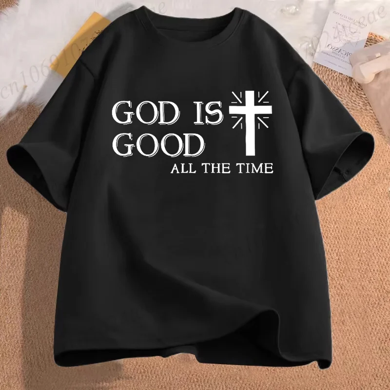 Men Casual Summer T-Shirts Cross God Is Good All The Time Graphic Printed Short Sleeve T-Shirt, Christian Jesus Quote Tees Tops