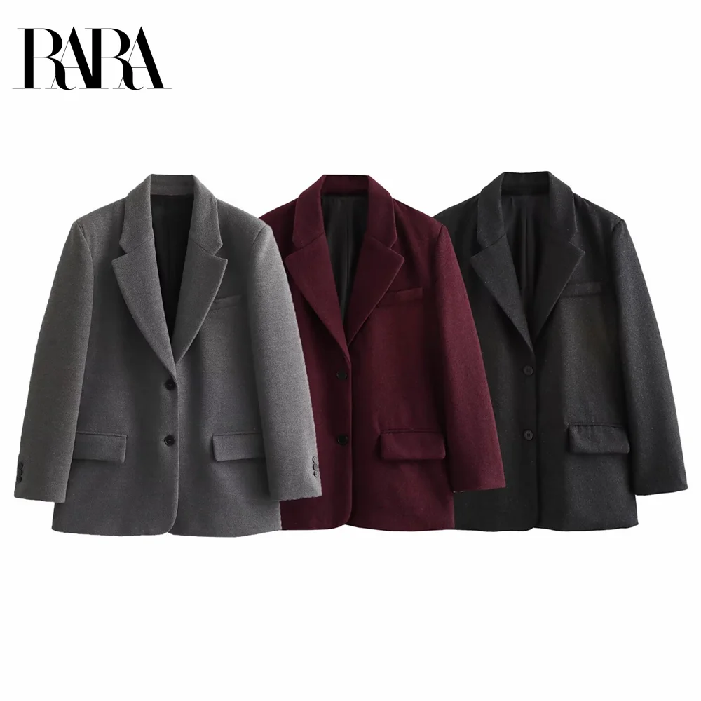 

RARA 2024 Women's Single-Breasted Straight Suit Jacket with Shoulder Pads And Flap Pocket Versatile Commuting Outerwear