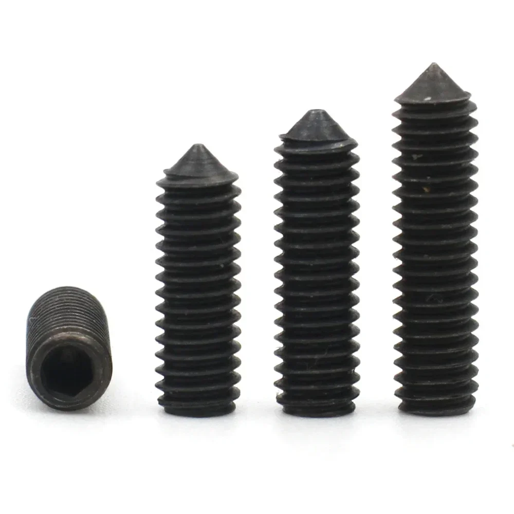 10pcs M2.5 M3 M4 M5 M6 M8 M10 DIN914 Grade 12.9 Black Carbon Steel Hex Socket Hexagon Cone Point Grub Set Screw Bolt Tapered End