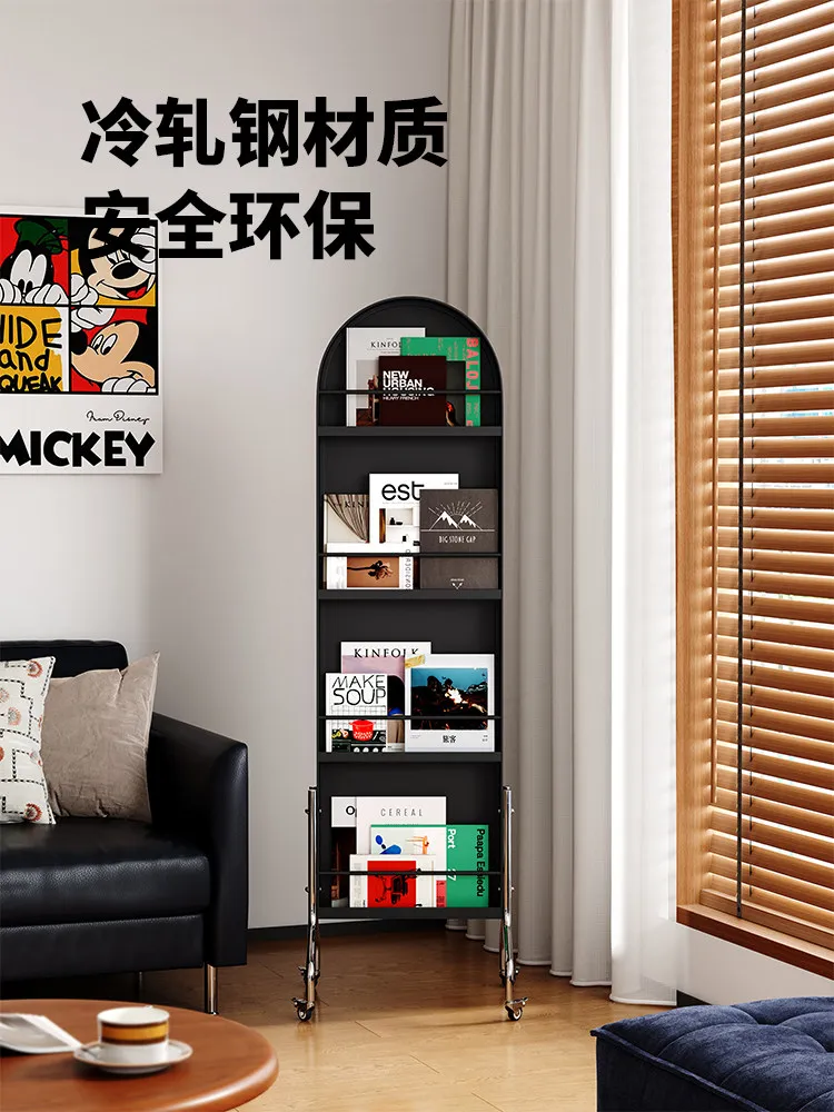 Movable mirror floor-to-ceiling household magazine shelf, book and newspaper shelf, antique style simple new full body fitting