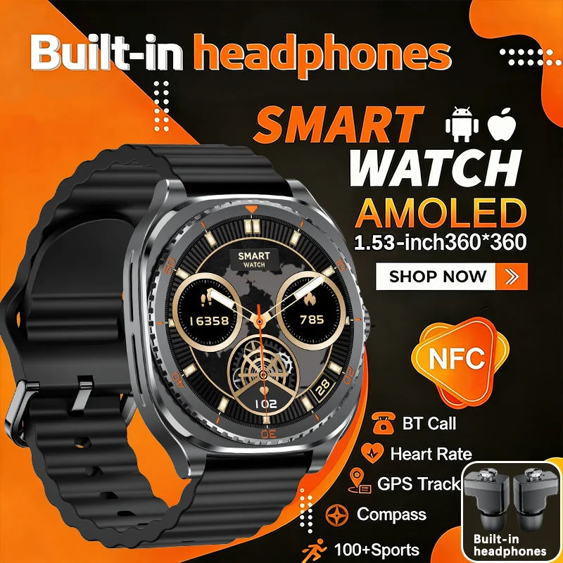 2026 New 2 in 1 Smartwatch With Earbuds Smartwatch 400MAH TWS Bluetooth Earphone Heart Rate Blood Oxygen Monitor Sportswatch