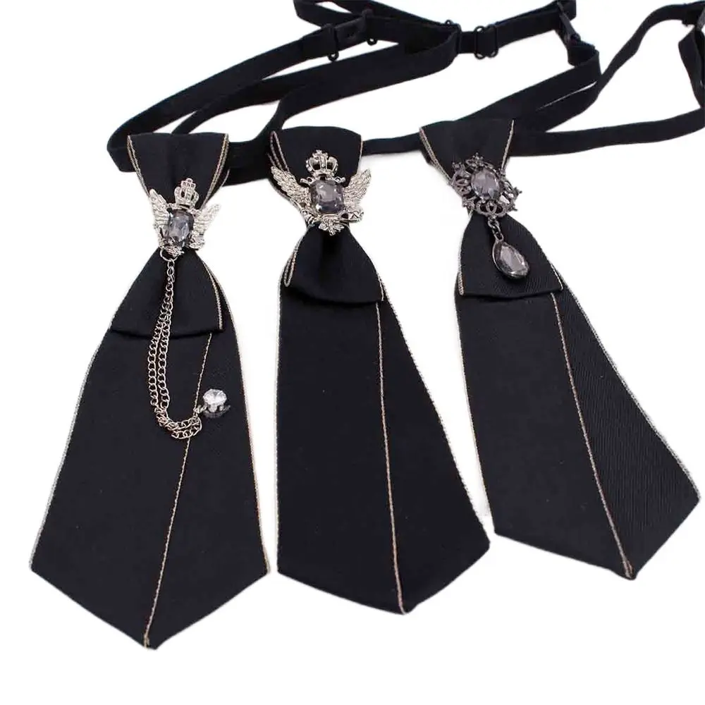 Metal Chain Black Necktie Fashion Punk Crystal Pendant JK Shirt Decoration Gothic Adjustable Cravat Boys Girls