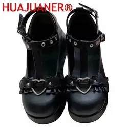 2023 Sweet Heart Buckle Wedges Mary Janes Women Pink T-Strap Chunky Platform Lolita Shoes Woman Punk Gothic Cosplay Plus Size 43