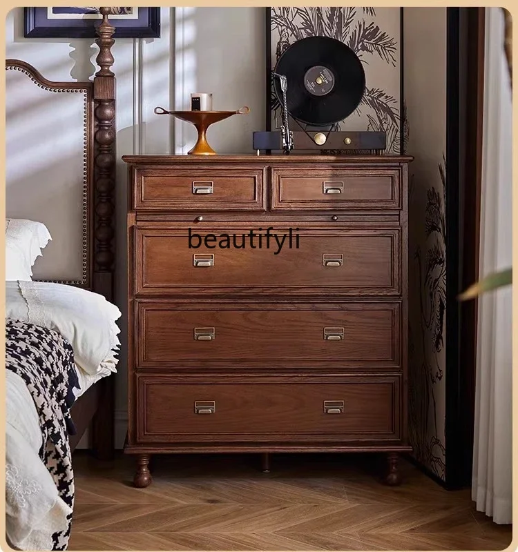

Vintage Solid Wood Five-Drawer Cabinet for Bedroom and Living Room, Wall-Mounted Storage Cabinet, Bedside Storage Cabinet