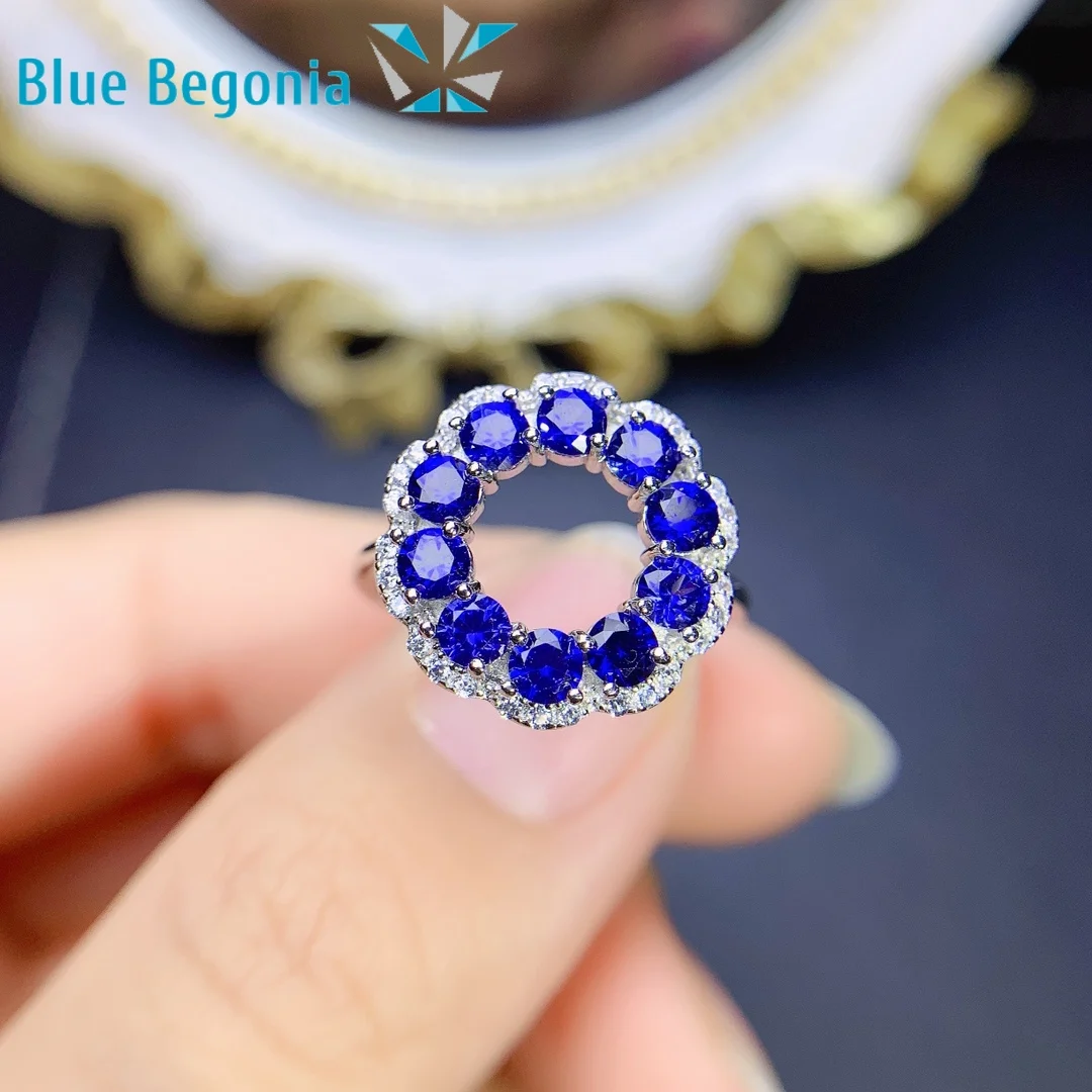 

Natural Sri Lanka Sapphire Ring 925 Sterling Silver 3*3MM 5A Genuine Gemstone Fine Jewelry for Women Anniversary Gift