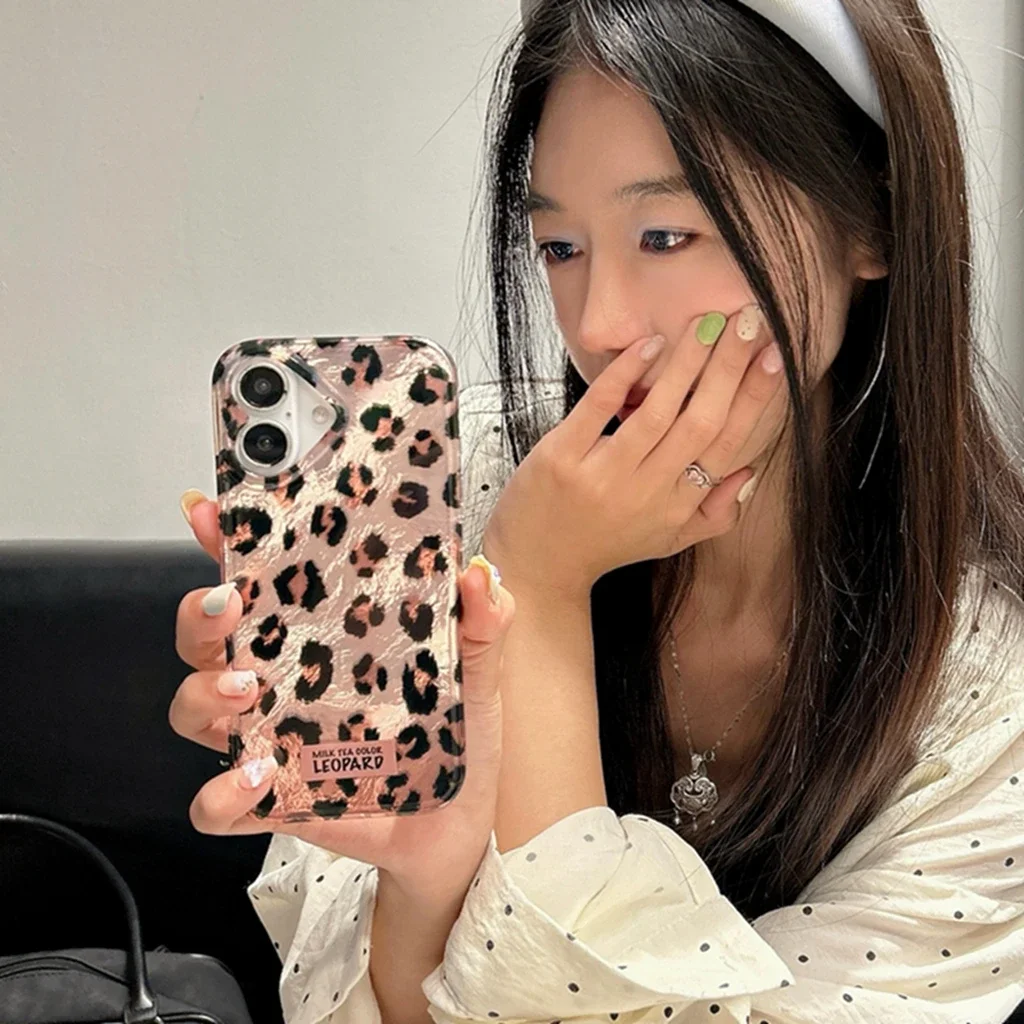 Pink Black Gradient Leopard Print Iceberg Pattern Cover Case for iPhone 16 15 14 13 Pro Max Shockproof Protective Phone Case