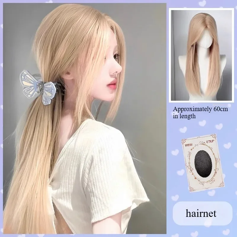 Long Silky Straight Synthetic wigs White gold color daily Cosplay Party Lolita Hair Wigs for Women Natural Heat Resistant Wig 가발