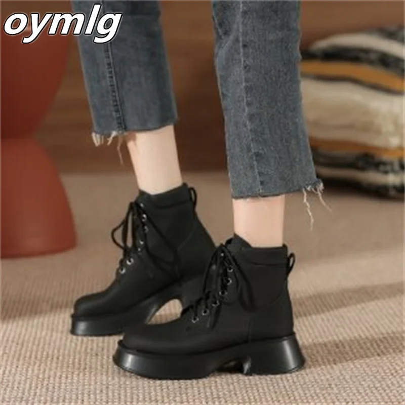 Fashion women's boots 2022 autumn winter new women's boots single boots round toe lace-up thick-soled ankle boots fashion boots