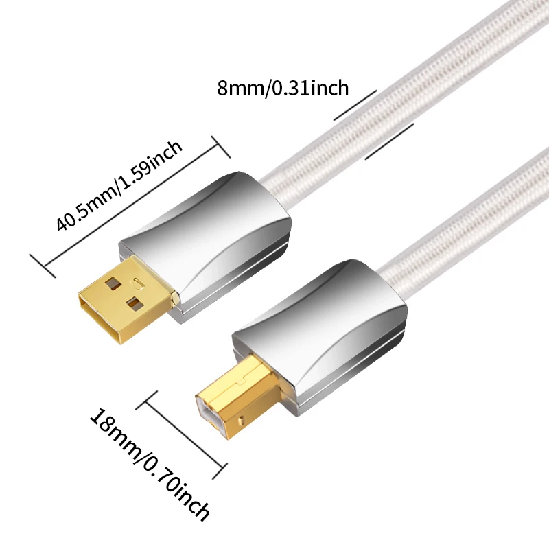 High-Fidelity USB OTG Cable Single Crystal Copper Silver Plating Audio Speaker Cable for DAC Sound Card Compatible with Printer