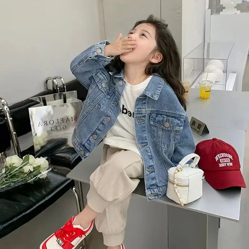 2025 новая модная детская джинсовая куртка для девочек, пальто, весенне-осенняя детская верхняя одежда, повседневные куртки для малышей, костюм для детей 4-12 лет
