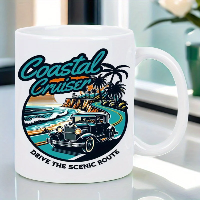 

Керамическая кофейная кружка Coastal Cruiser на 11 унций — винтажный автомобильный и пляжный дизайн, многоразовая дорожная чашка для мужчин и женщин, только для ручной стирки, Perfe