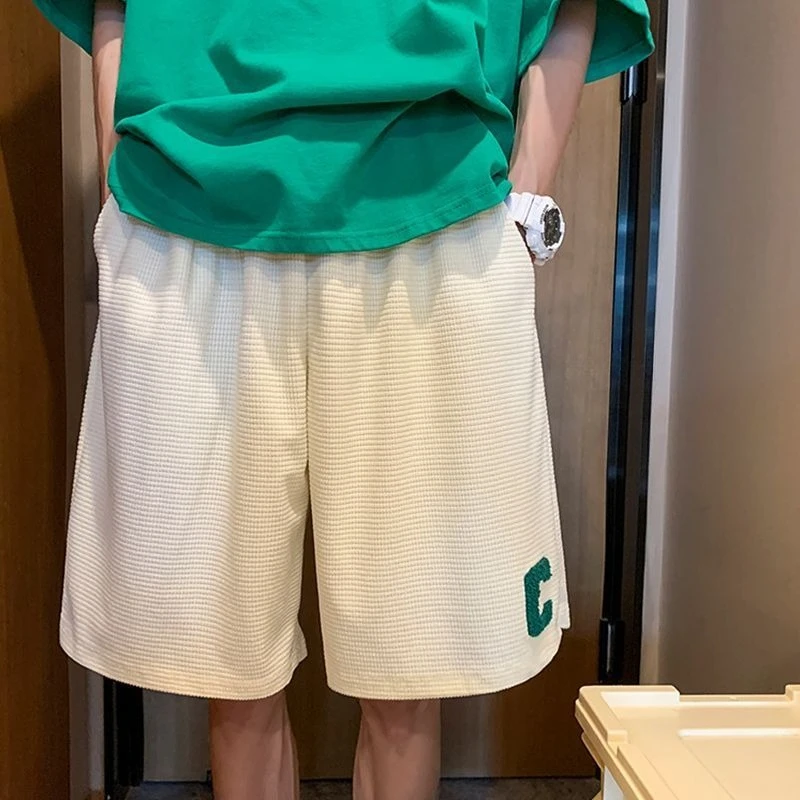 

Men's Ice Silk Summer Shorts Casual Loose Fit Waffle Texture Drawstring 5 Panel Above Knee Pants