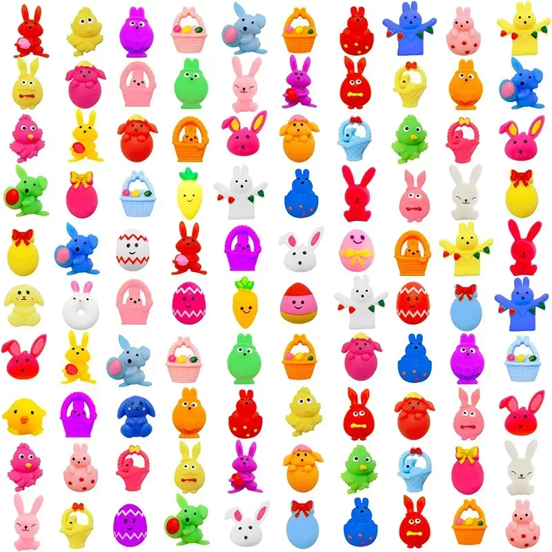 25/50Pcs Easter Mochi Squishies Toys Kawaii Easter Eggs Rabbit Squeeze Stress Relief Toys Party Favors Easter Gift for Kids