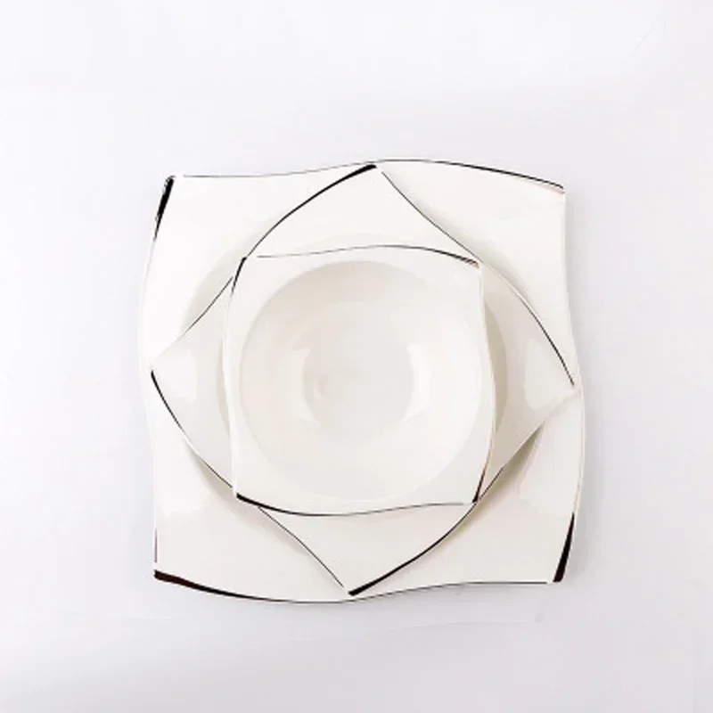 Ceramic Bowl Dish Set, Bone Porcelain Tableware, Creative Phnom Penh Dishes & Platesset, Square Plates, Kitchen Dinnerware