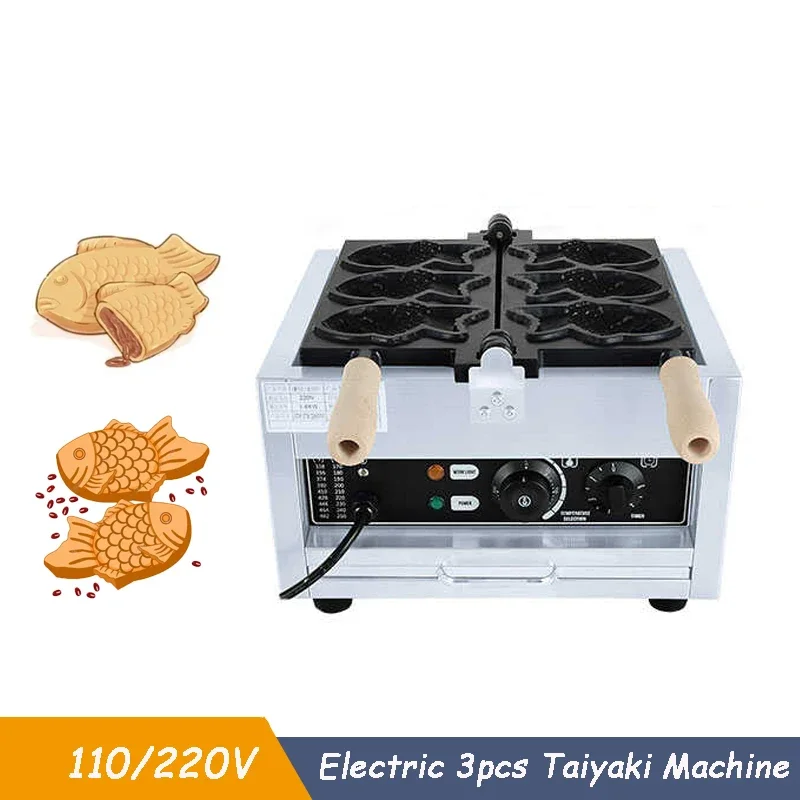 For 220V Electric 3 PCS Fish Waffle Maker Taiyaki Machine Kitchen Appliance Egg Fish Shape Waffle Maker