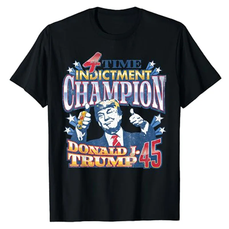 Trump 4 Time Indictment Champion Champ Not Guilty 2024 T-Shirt Humor Funny Political Joke Graphic Tee Tops Short Sleeve Blouses