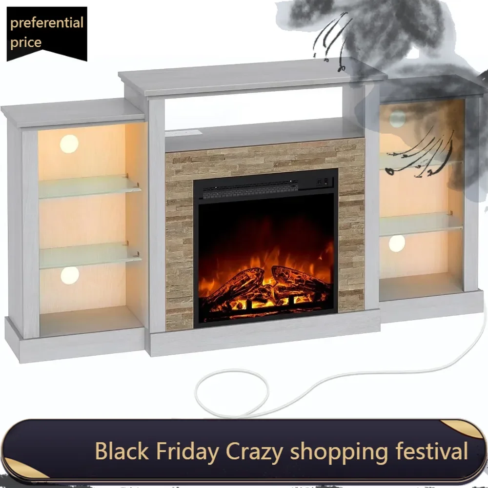 Fireplace TV Stand with LED Lights and Power Outlets, TV Console for 32