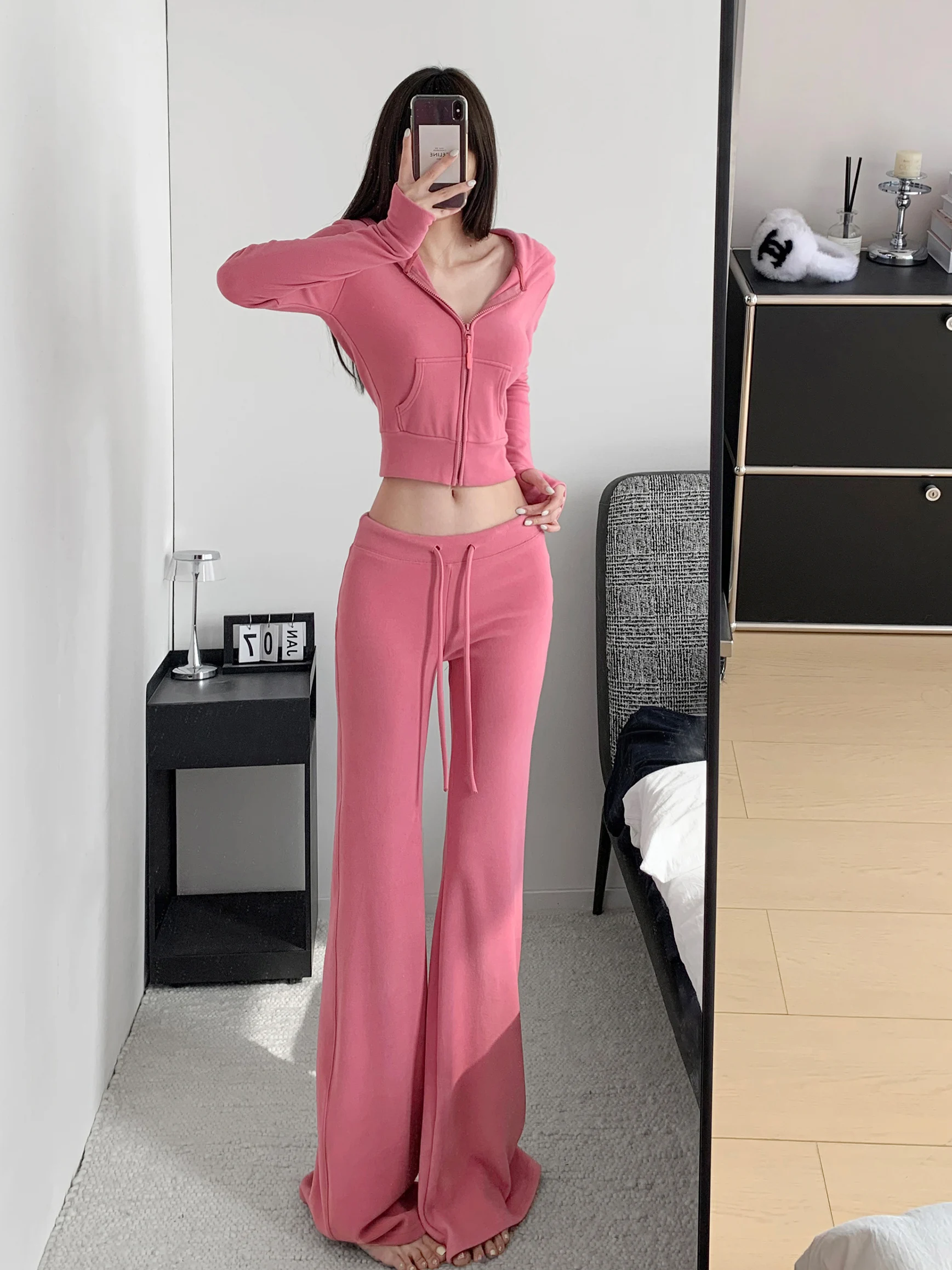 

Zhang Zi Walking Outfit Zipper ort Sle Body ape owcasing Two-Piece Set Extended Length Slimming Pants Casual Wear