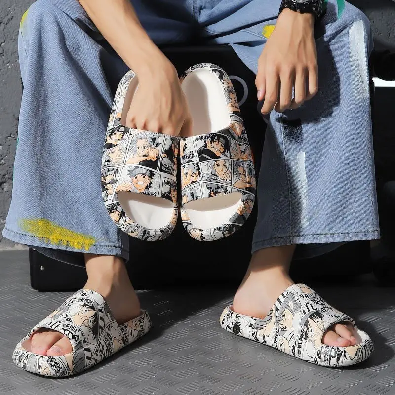 Anime Full Print Eva Slide Slippers Non Slip Thick Sole Open Toe Casual Slides Indoor Bathroom Outdoor Beach Sandals Men Teens