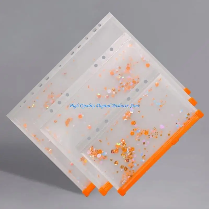 u2je-8-個きらびやかなクリアファイルバッグジッパー付きドキュメント封筒パンチ穴付き防水プラスチックドキュメントオーガナイザーバッグ