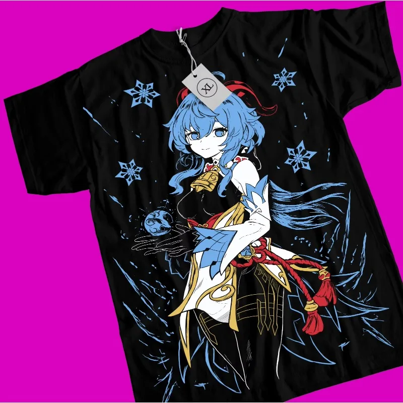 

Тенденция лета 2025, косплей, аниме, девушка, кавайная черная рубашка с коротким рукавом, все размеры, футболка Gan Woo Hara God, мужская одежда, футболка с графикой