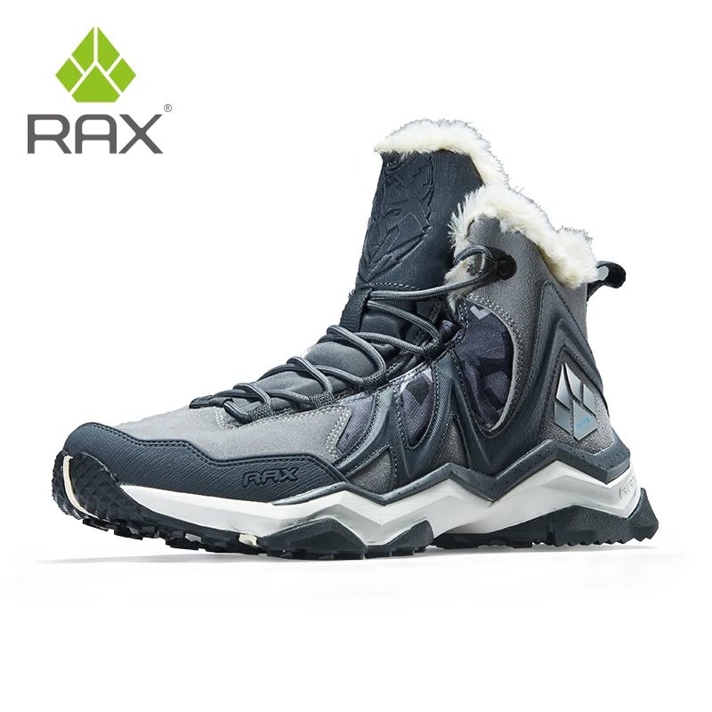 RAX-zapatos de senderismo de cuero Geunine para hombre, botas de nieve de forro polar, zapatos cálidos para caminar, botas de senderismo, zapatillas