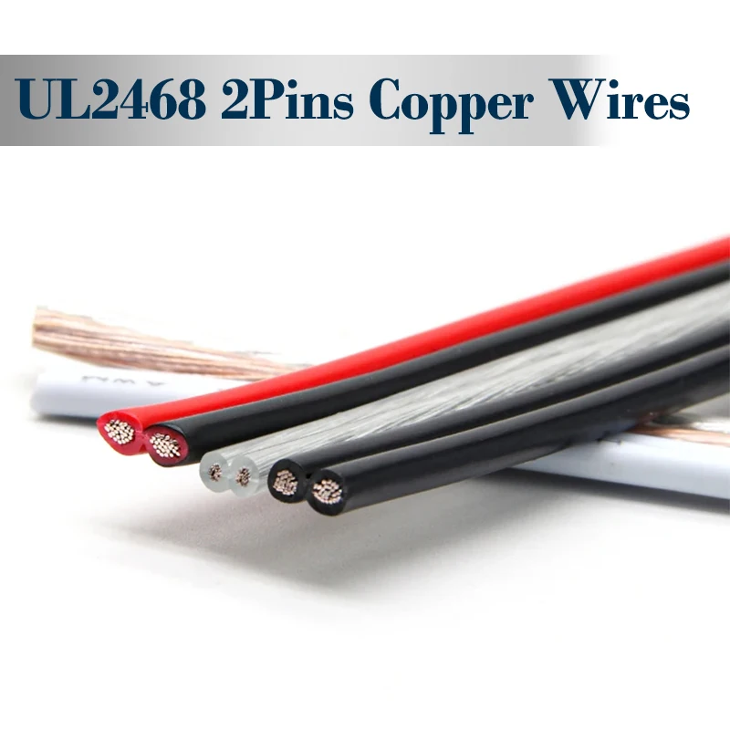 

UL2468 Electrical Wire 2 Pins LED Wires 30 28 26 24 22 20 18 16AWG OFC Tinned Copper Insulated PVC Extension Strip Cable 5~50m
