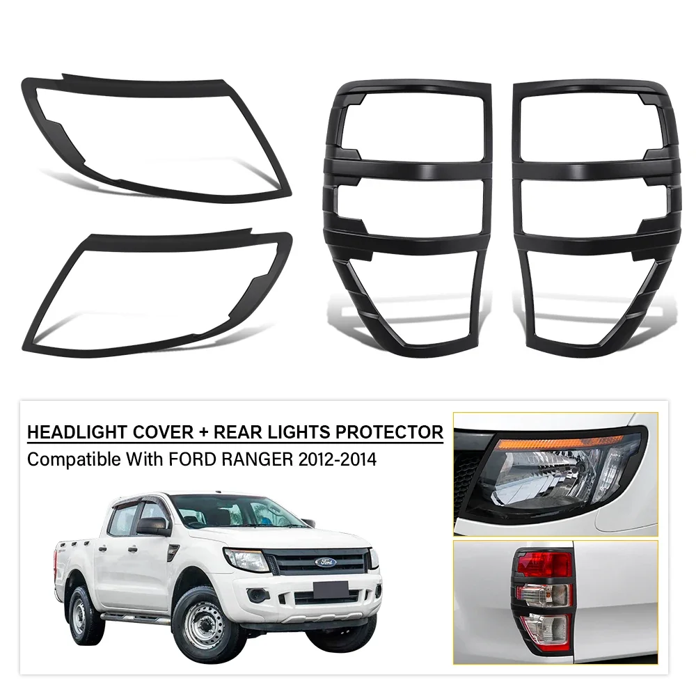 

ABS Matte Black Tail Light Head Lights Cover Lamp Hood Trim Guard For Ford Ranger 2012 2013 2014 T6 Wildtrak XLT XLS XL Sport