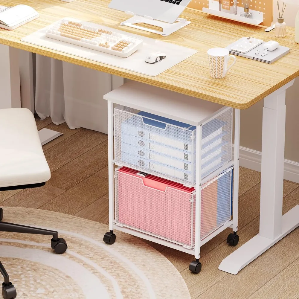 Mobile Rolling File Cabinet with 2 Drawers, Under Desk Storage Organizer for Home Office, White