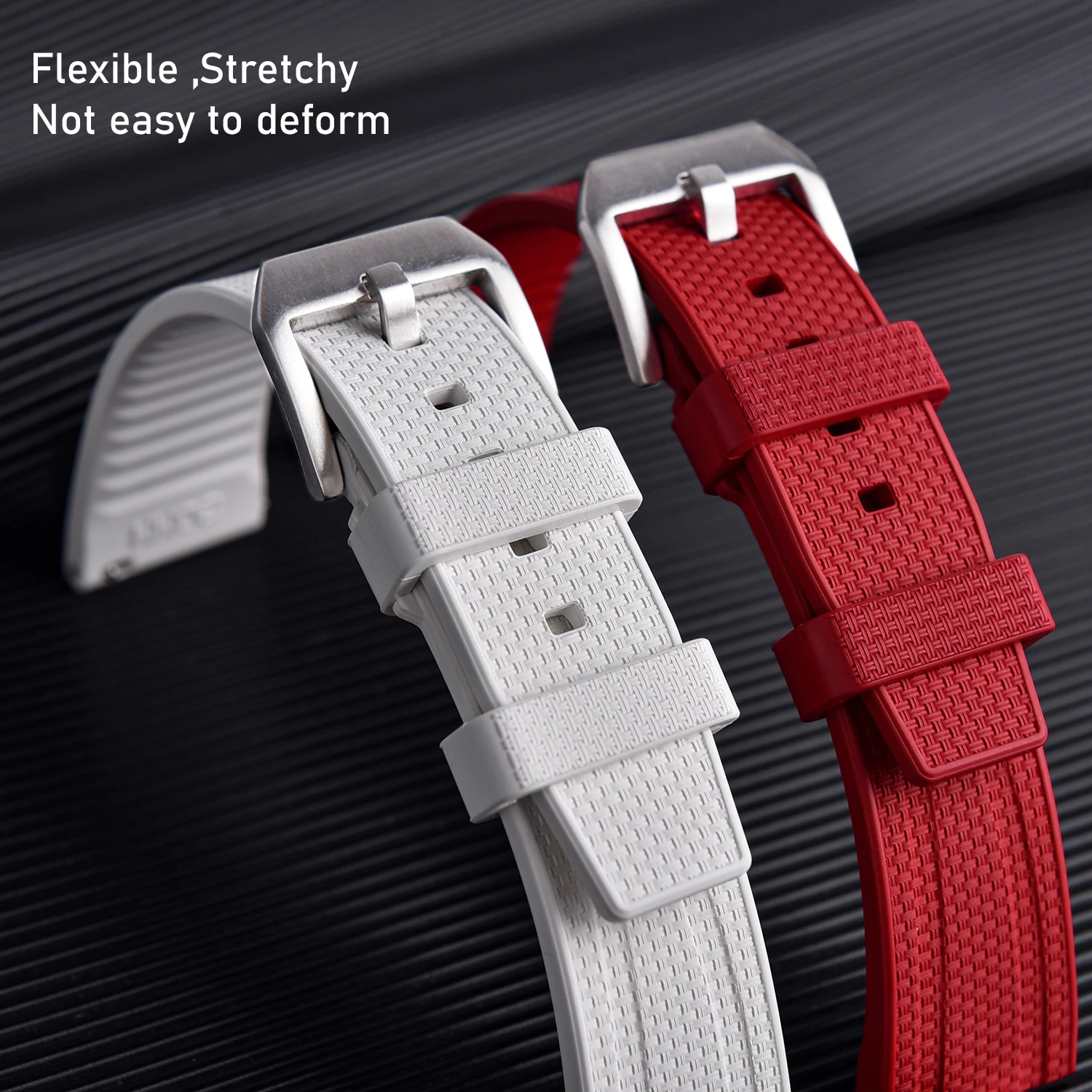 20/22mm Woven Texture Fluoro Vulcanized FKM Rubber Watch Strap Quick Release Replacement Band