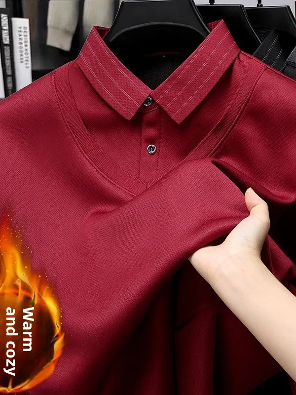 

Men's Faux Two-Piece Knit Sweater with Stand Collar Warm Polyester Fiber Long Sve Winter Faion Casual Sle Red for Midd...