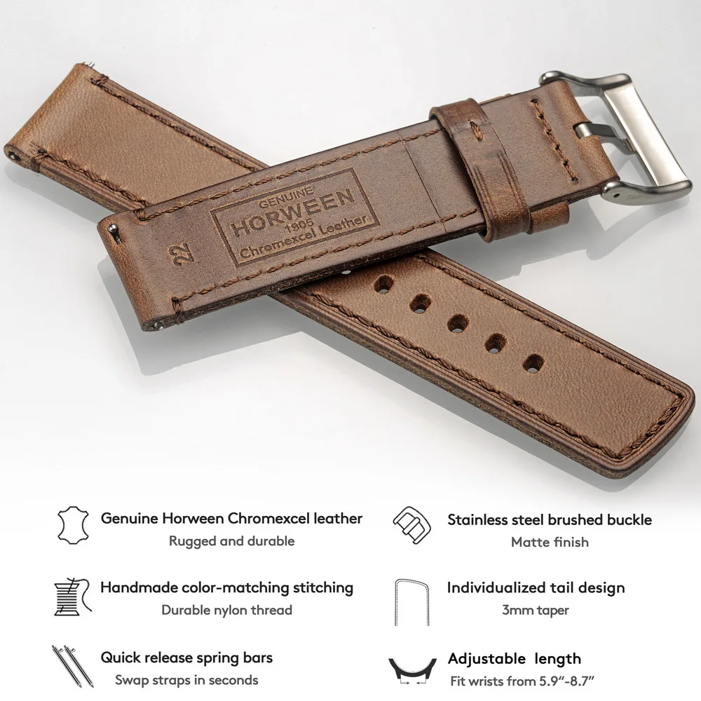 HEMSUT Genuine Leather Watch Bands Quick Release Vintage Horween Cowhide Wrist Strap For Men 18 20 22 24mm