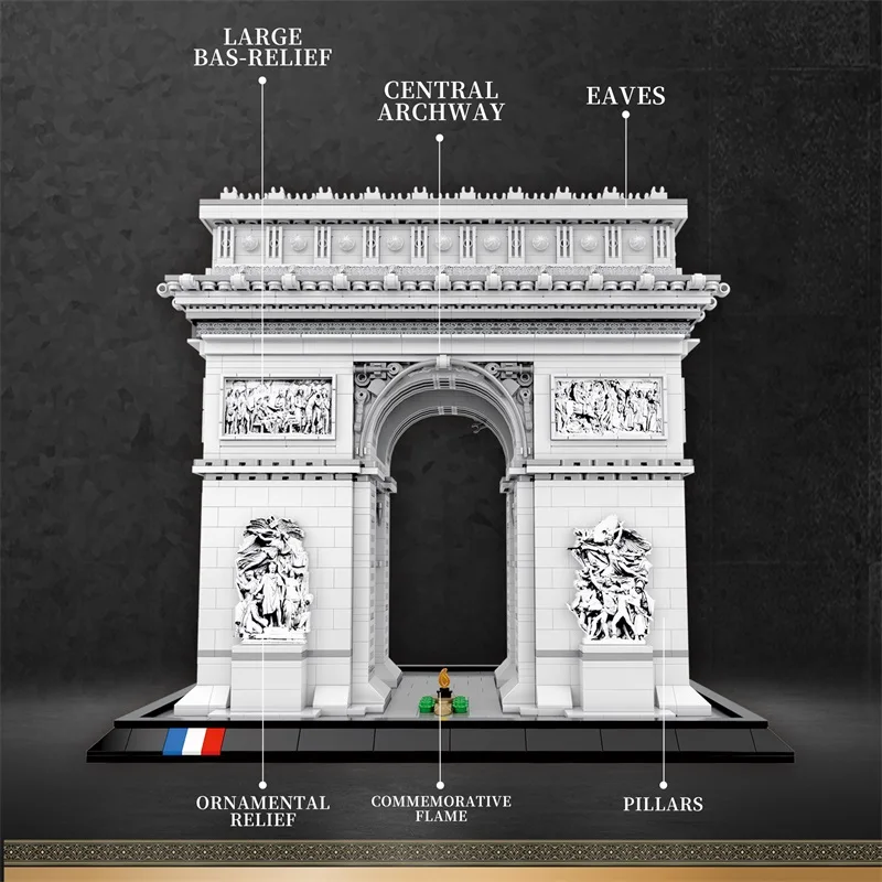 O arco de triunfo em paris conjuntos de edifícios de casa de referência, cena de rua da cidade 3718 peças modelo de blocos de edifícios modulares presente