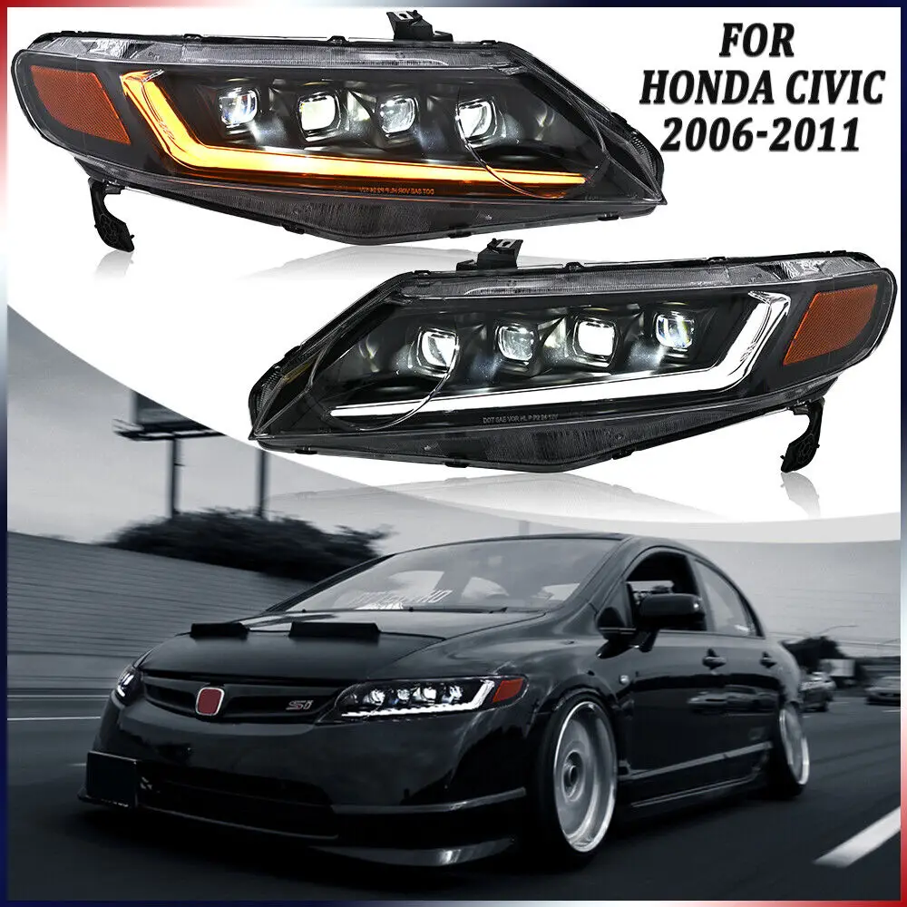 

1Pair LED Headlight For Honda Civic Sedan 2006-2011 Head Front Lamps Assembly DRL Headlamp Accessories