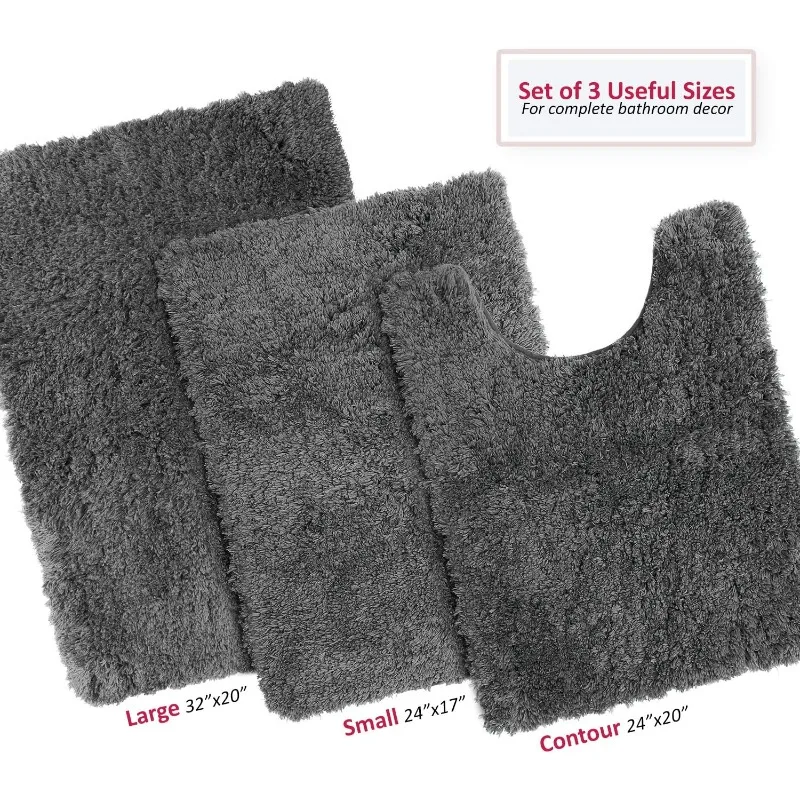 

Bathroom Rugs Sets 3 Piece, Shaggy Plush Bath Mat - Non-Slip, Machine Washable Bath Rugs - Dries Quickly, Ultra Soft