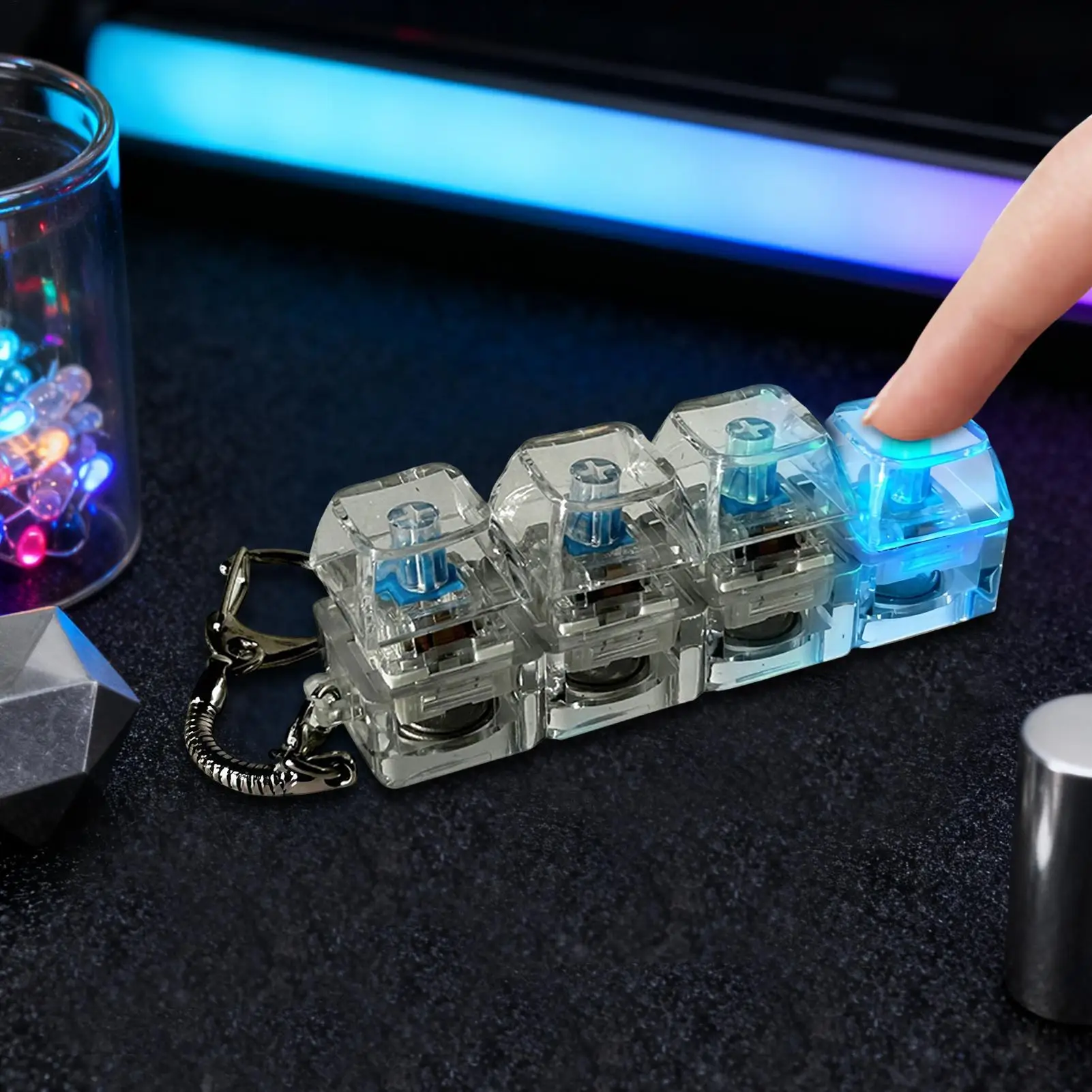 4-Button Fingertip Keyboard Keychain LED Keyboard Fidget Toy with Lights for Stress Relief Decompression Calming Accessories