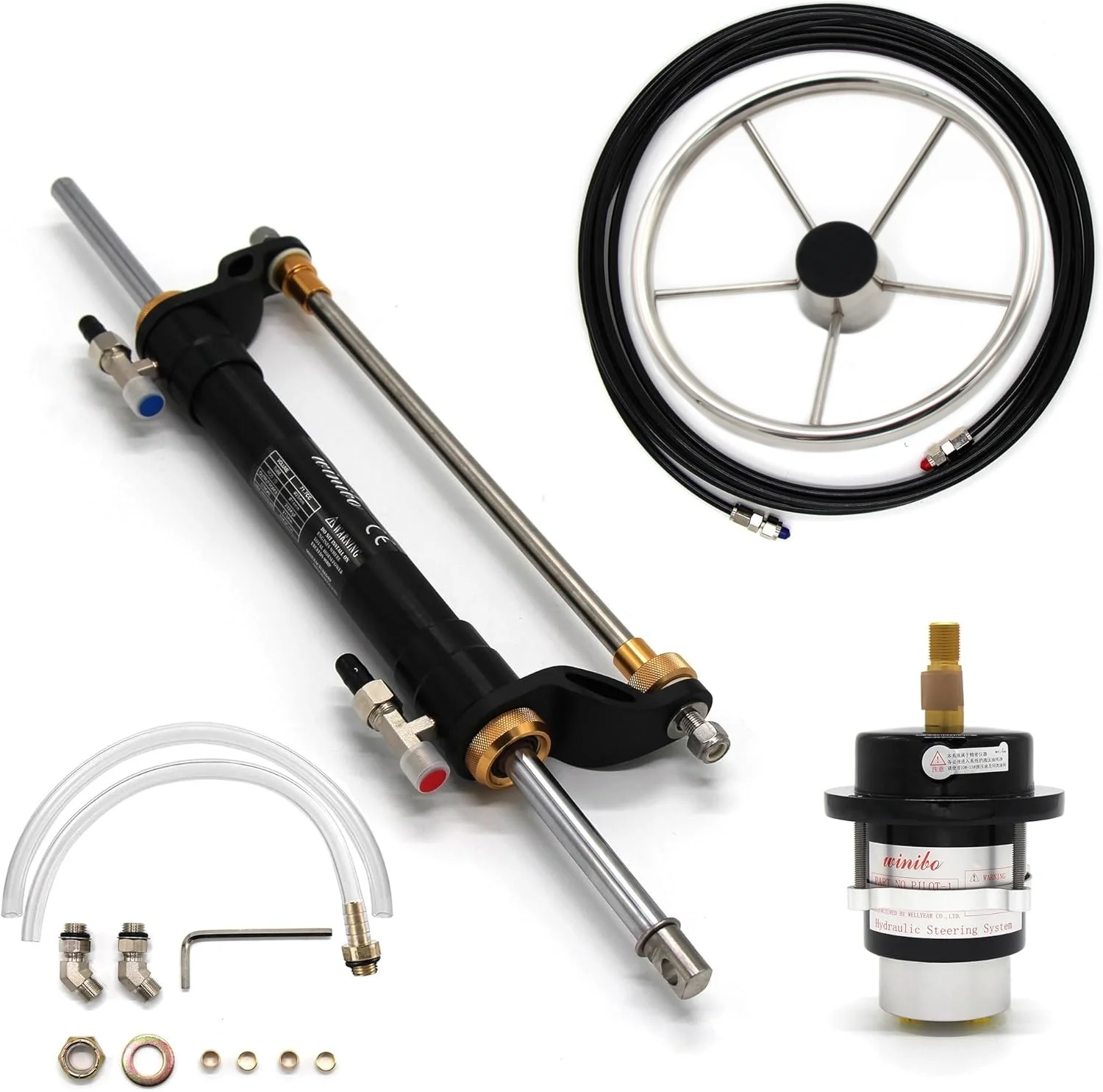 90HP Outboard Marine Engine Hydraulic Steering System Helm Pump Cylinder Steering Wheels Tubes New Condition for Boat Use