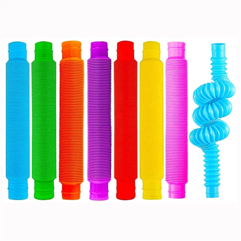 Tubo de descompresión retráctil para padres e hijos, juguete sensorial divertido para aliviar la ansiedad, Color ondulado, 6 piezas