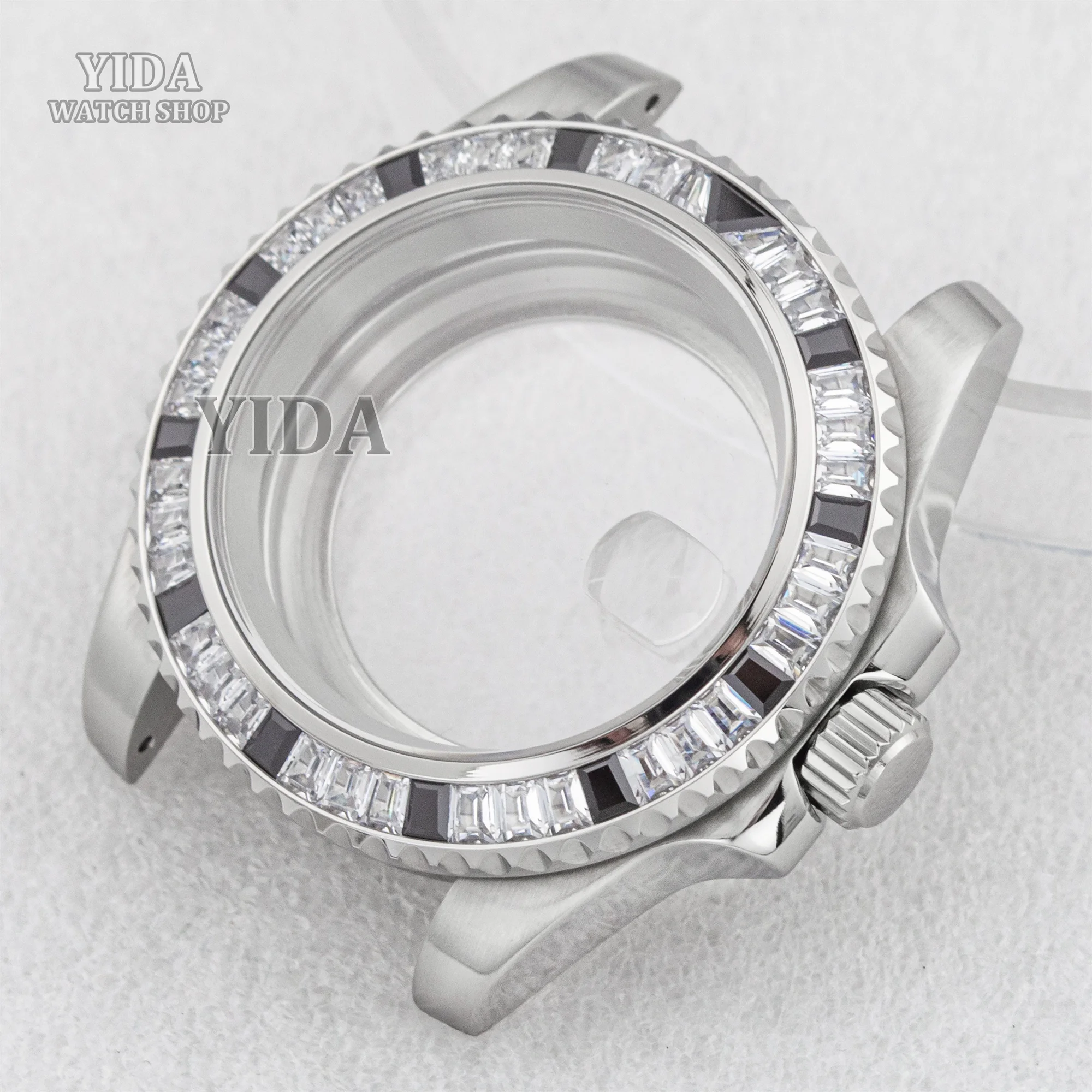 Diamant-Uhrengehäuse für SUB GMT, 40 mm, Herren-Edelstahlgehäuse, Glasrückseite, passend für NH34 NH35 NH36 Uhrwerk, wasserdichtes Saphirglas