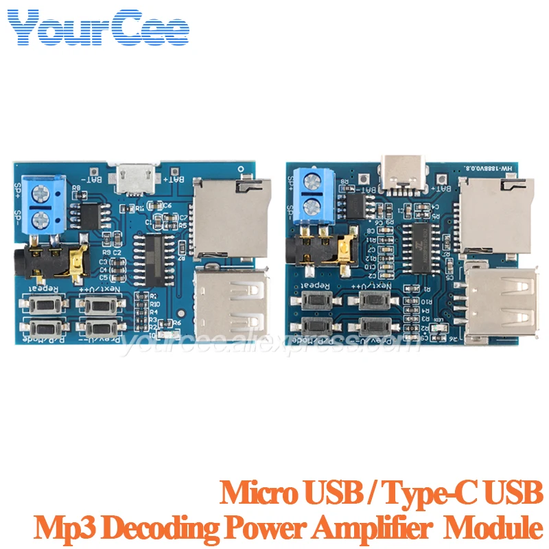 Picture 5: 2pcs/1pc USB Player Module MP3 Lossless Decoder Decoding Board Audio Voice Power Amplifier Type-C Interface DC 3.7-5.5V 2W
