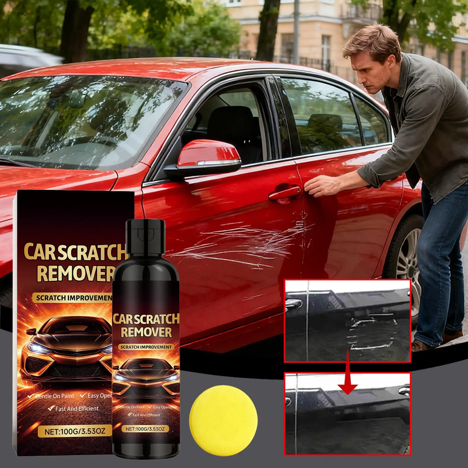 Car Scratch Remover 100g Swirls Eraser Restorer With Sponge Scratch Remover Cars For Light Oxidation Water Spots Paint